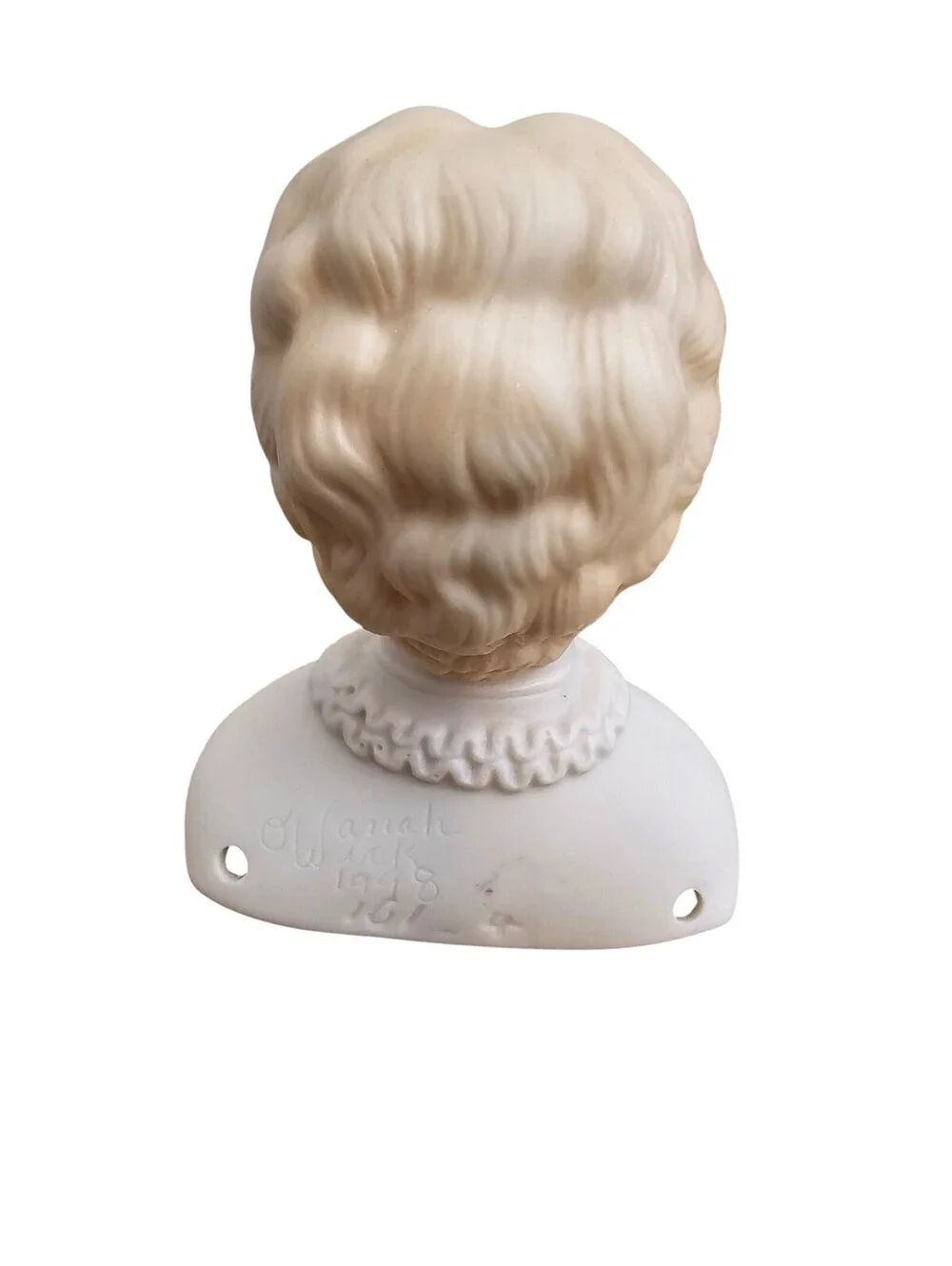 Vintage Hand Painted Bisque Doll Bust Head 1998 Molded Blonde Hair No Eyes
